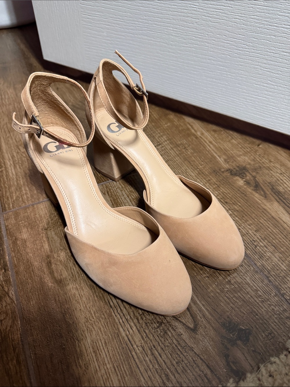 Gianni Bini Blush Suede Ankle-Strap Block Heels